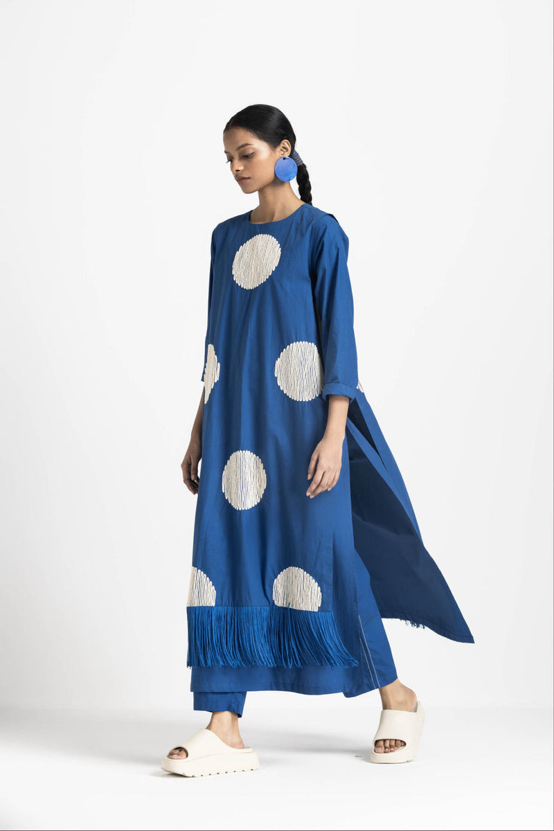 SIDE TIE OVERLAY TUNIC CO ORD - ELECTRIC BLUE poplin by THREE in blue color for women in Singapore