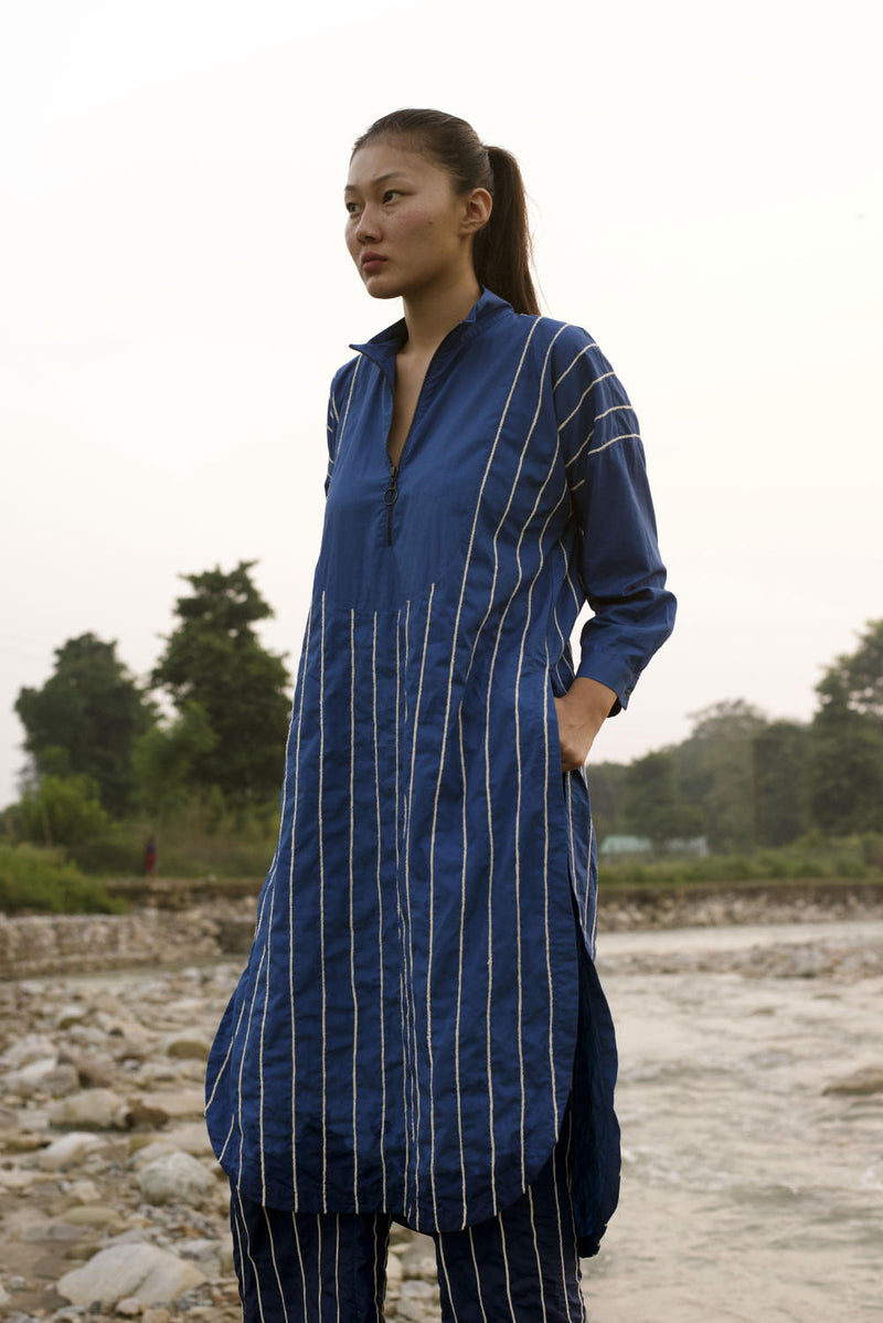 HIGH WAIST BROAD BOTTOM - ELECTRIC BLUE poplin by THREE in blue color for women in Singapore
