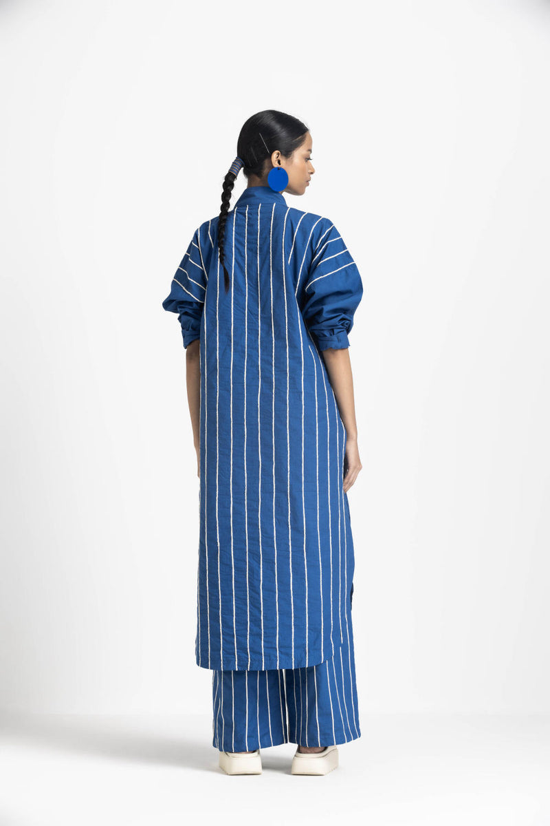 U-YOKE EMBROIDERED TUNIC - ELECTRIC BLUE poplin by THREE in blue color for women in Singapore