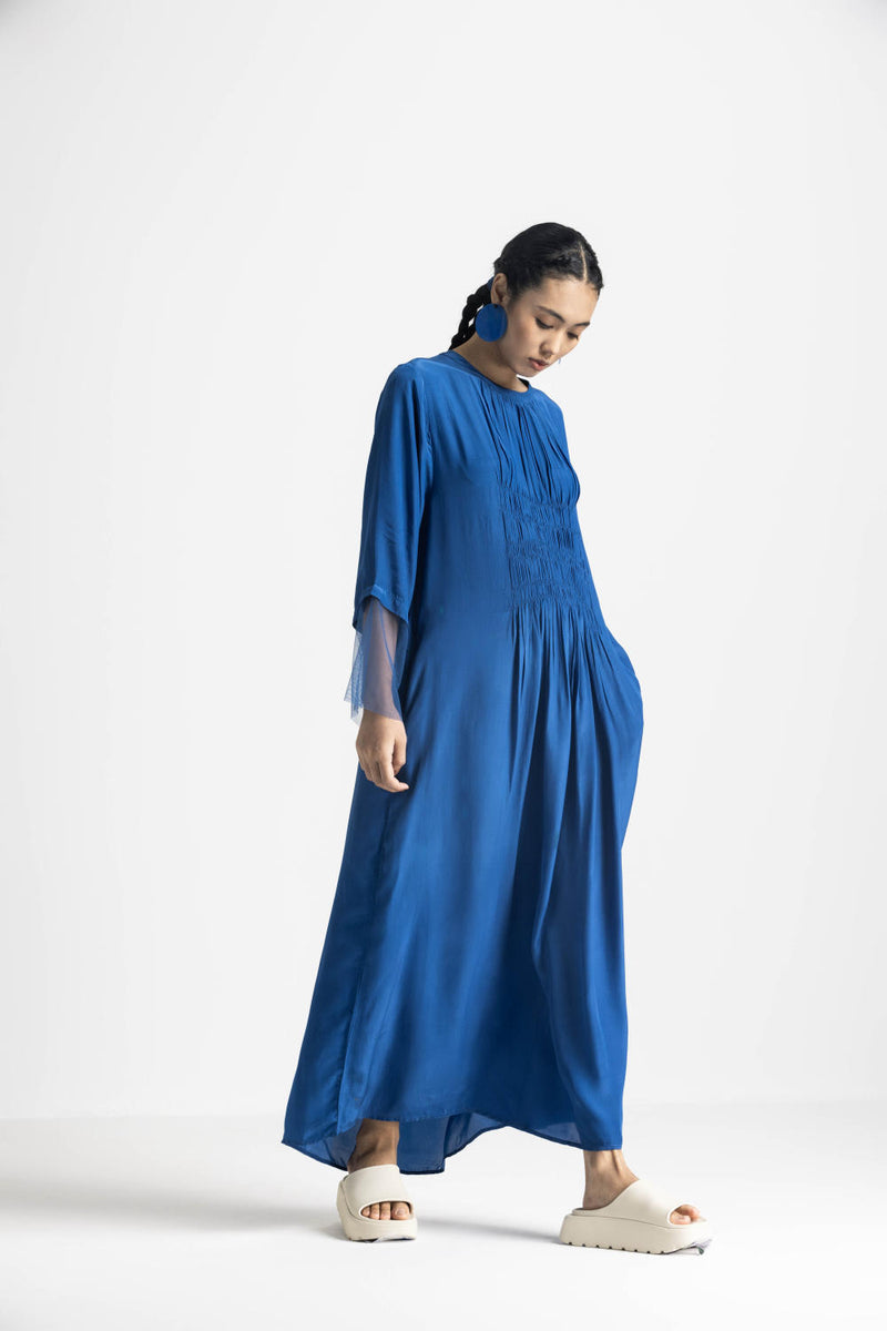 ELASTIC WAIST DRESS - ELECTRIC BLUE by THREE in blue color for women in Singapore