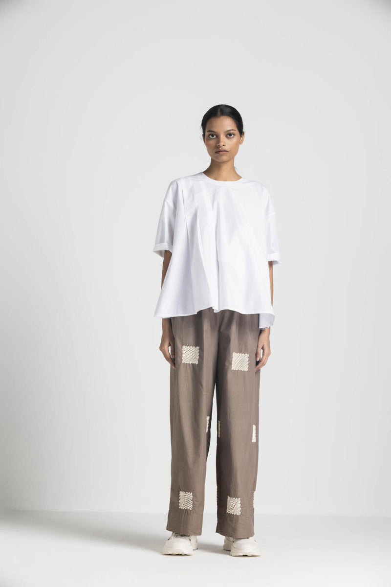 ASYMMETRIC PLEAT TOP - WHITE poplin by THREE in white color for women in Singapore