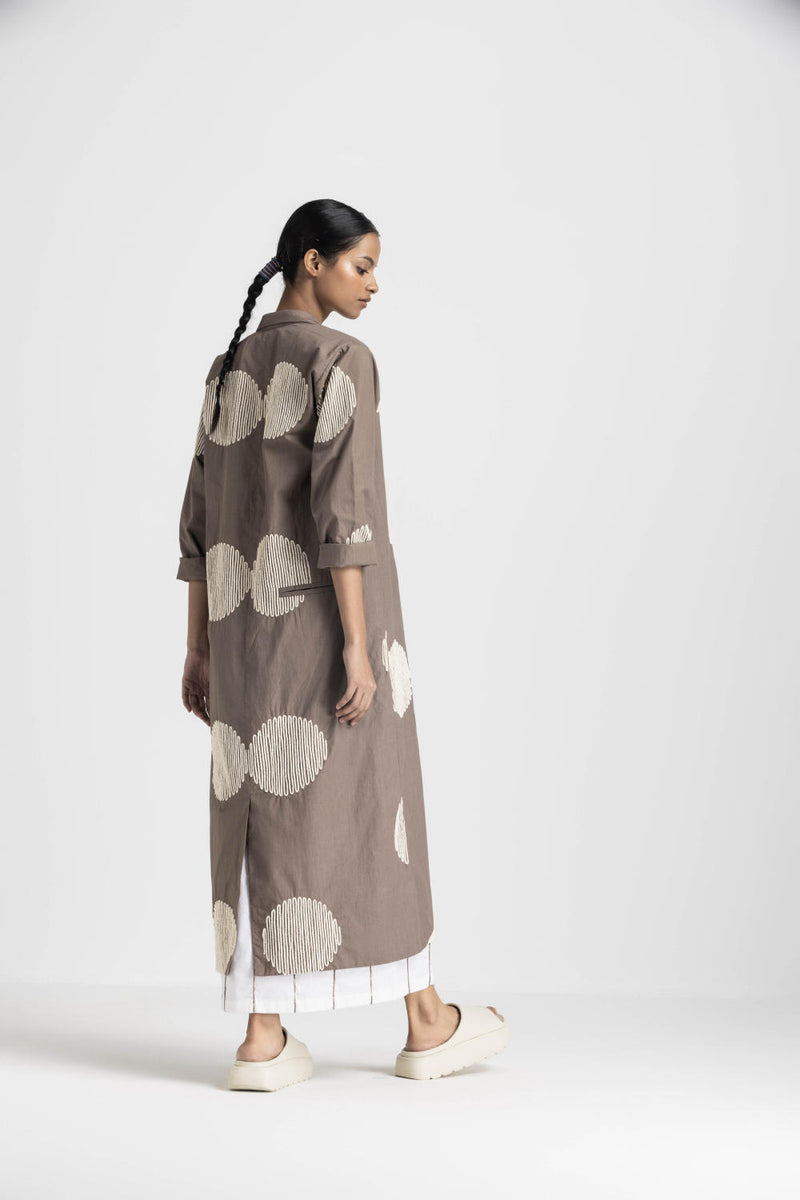 CIRCLE WAVE EMB. JACKET - CEDAR poplin by THREE in brown color for women in Singapore