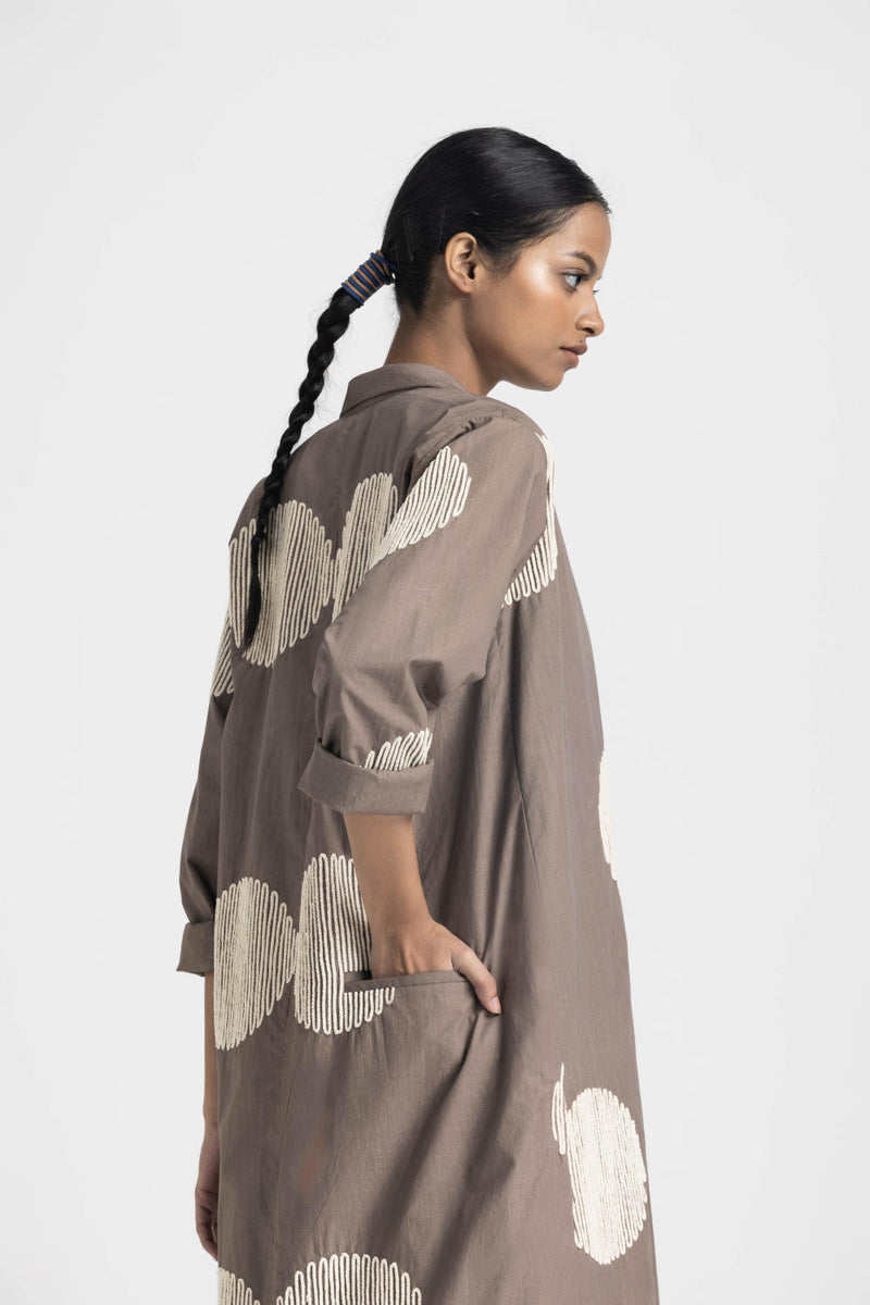CIRCLE WAVE EMB. JACKET - CEDAR poplin by THREE in brown color for women in Singapore