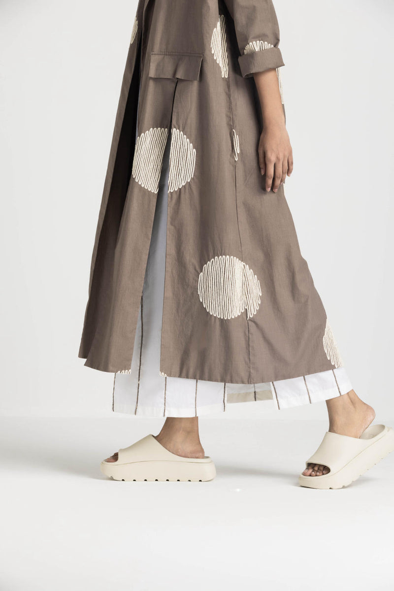 CIRCLE WAVE EMB. JACKET - CEDAR poplin by THREE in brown color for women in Singapore