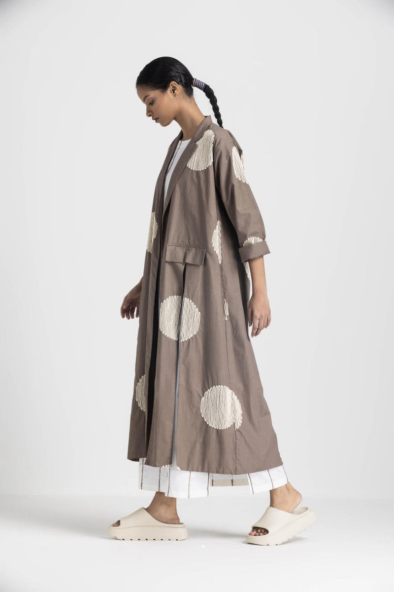 CIRCLE WAVE EMB. JACKET CO-ORD - CEDAR poplin by THREE in brown color for women in Singapore