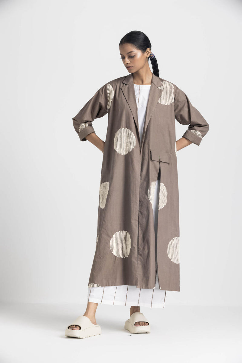 CIRCLE WAVE EMB. JACKET CO-ORD - CEDAR poplin by THREE in brown color for women in Singapore