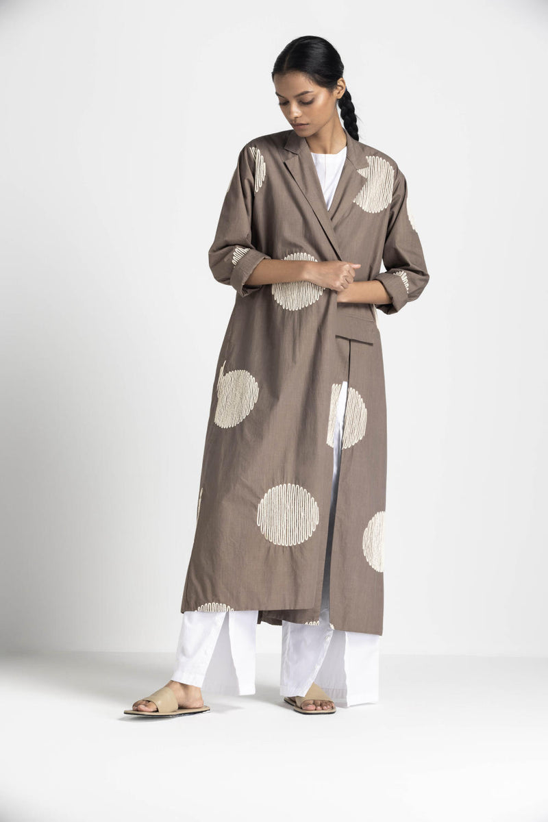 CIRCLE WAVE EMB. JACKET - CEDAR poplin by THREE in brown color for women in Singapore