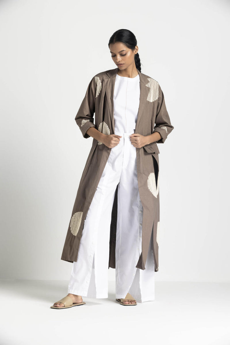 CIRCLE WAVE EMB. JACKET - CEDAR poplin by THREE in brown color for women in Singapore