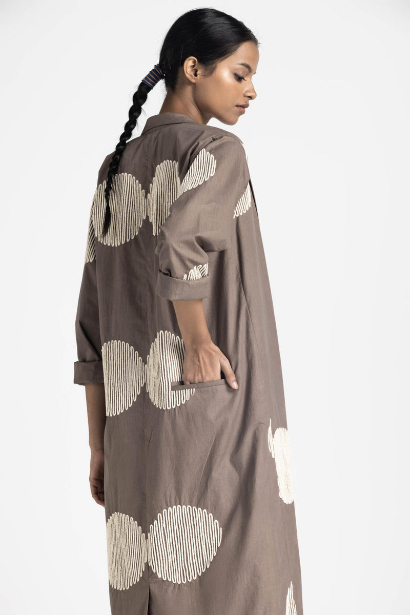 CIRCLE WAVE EMB. JACKET CO ORD (SET OF 3) - CEDAR poplin by THREE in brown color for women in Singapore