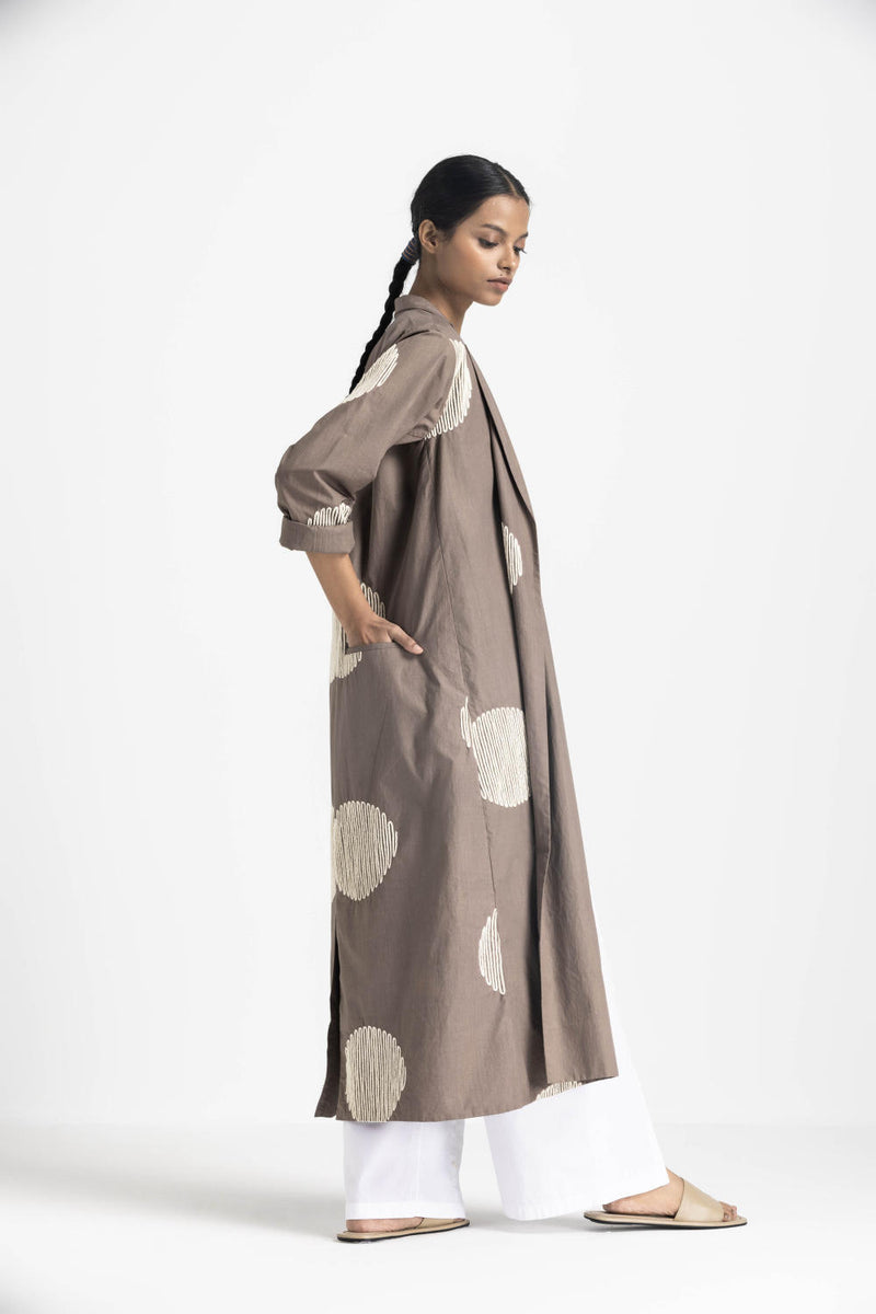 CIRCLE WAVE EMB. JACKET CO ORD (SET OF 3) - CEDAR poplin by THREE in brown color for women in Singapore