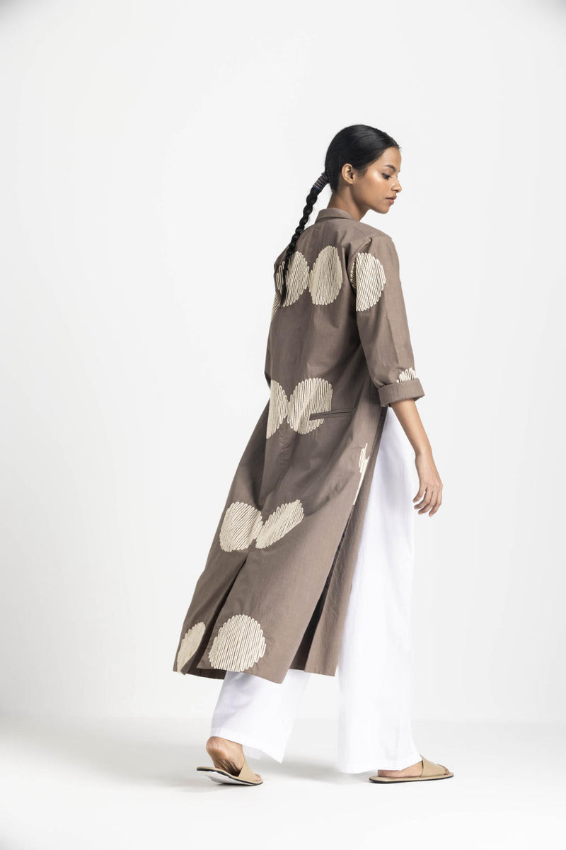 CIRCLE WAVE EMB. JACKET - CEDAR poplin by THREE in brown color for women in Singapore