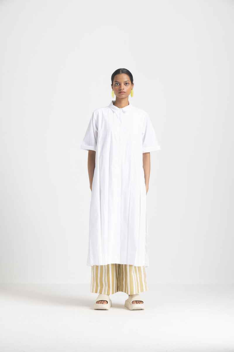 BOX PLEAT TUNIC - WHITE poplin by THREE in white color for women in Singapore