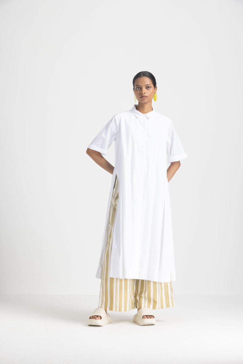 BOX PLEAT TUNIC CO ORD - WHITE poplin by THREE in white color for women in Singapore