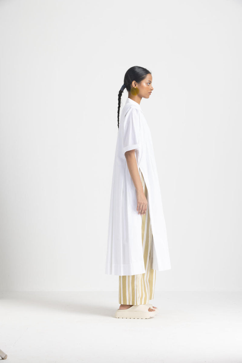 BOX PLEAT TUNIC CO ORD - WHITE poplin by THREE in white color for women in Singapore