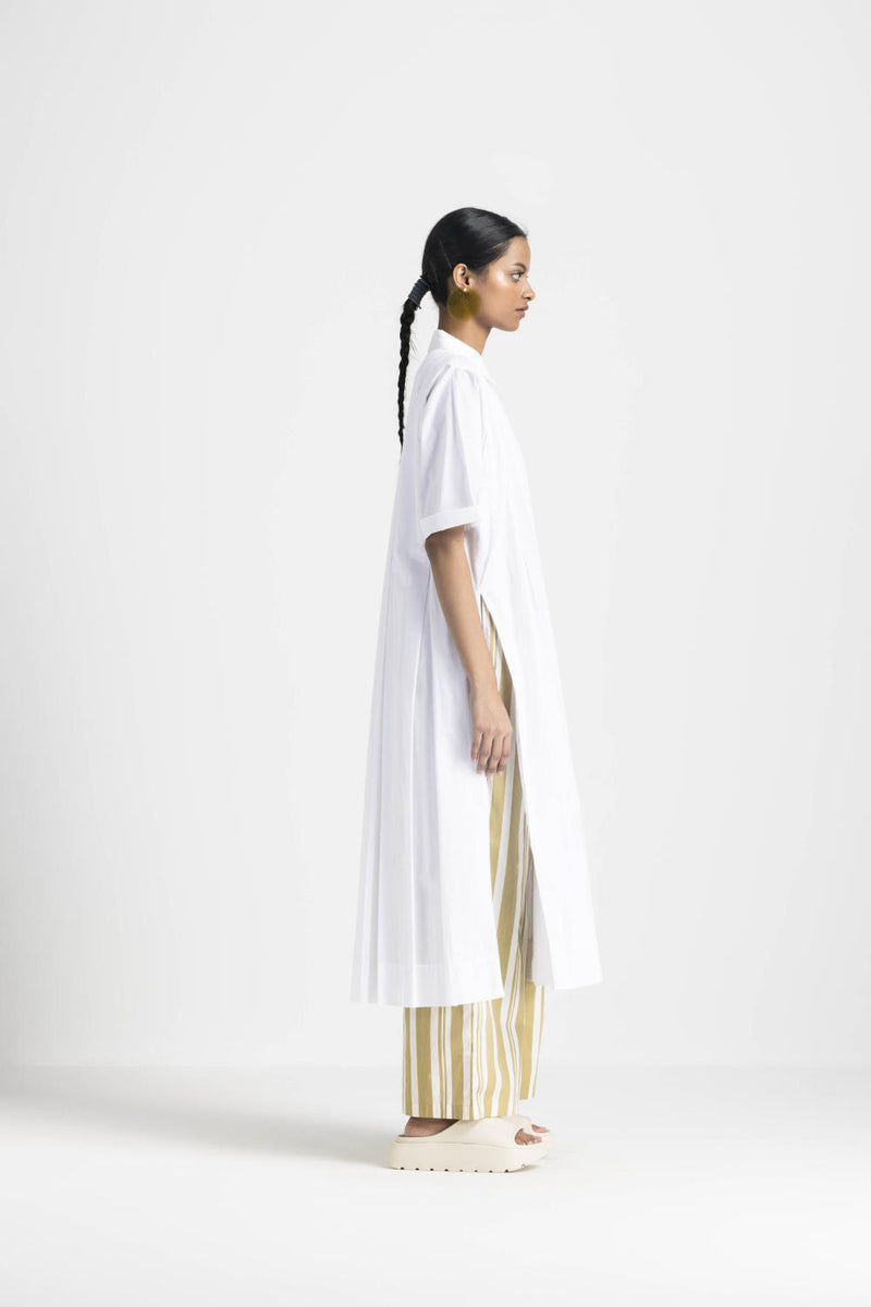 BOX PLEAT TUNIC - WHITE poplin by THREE in white color for women in Singapore