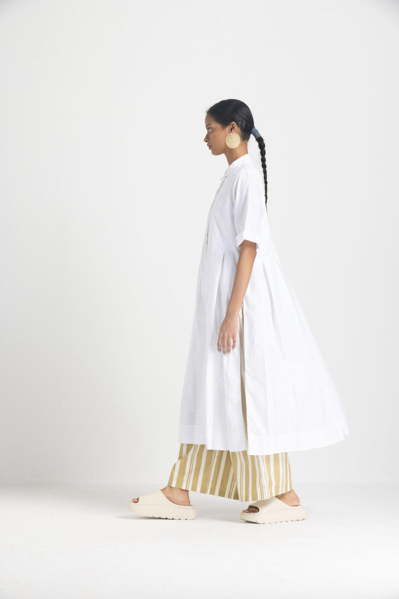 BOX PLEAT TUNIC - WHITE poplin by THREE in white color for women in Singapore