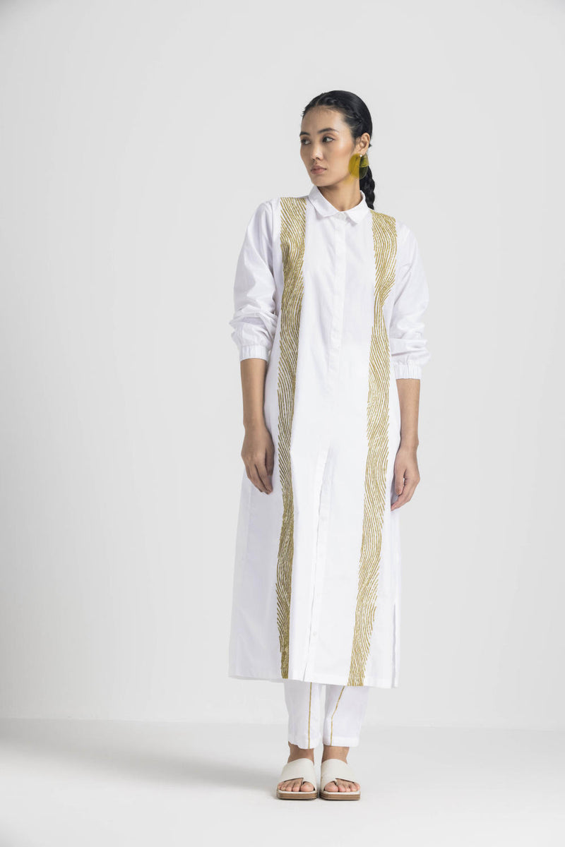 WAVE EMB. SHIRT CO ORD - WHITE poplin by THREE in white color for women in Singapore