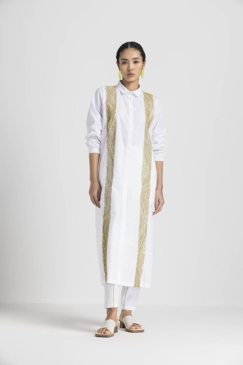 WAVE EMB. SHIRT - WHITE poplin by THREE in white color for women in Singapore