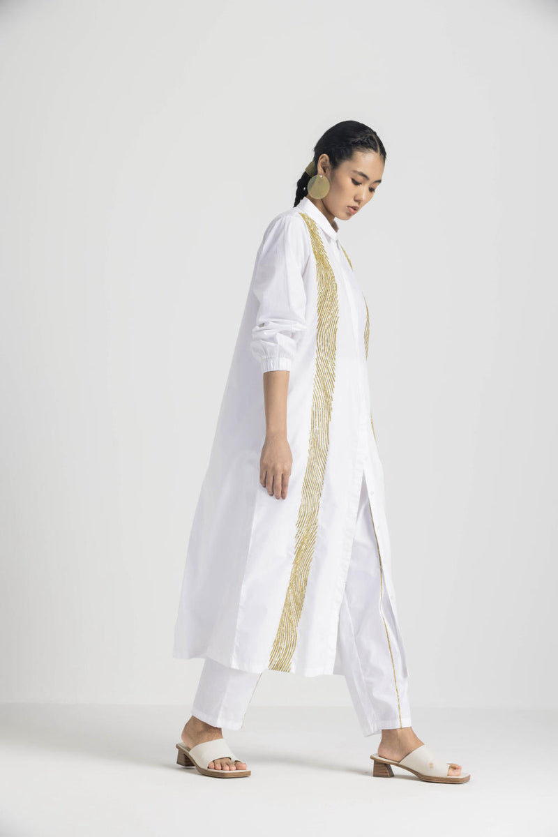 WAVE EMB. SHIRT CO ORD - WHITE poplin by THREE in white color for women in Singapore