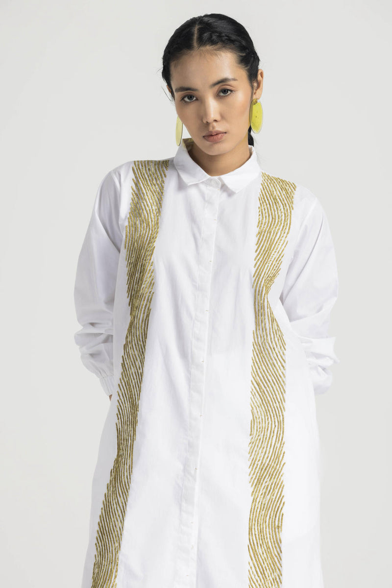 WAVE EMB. SHIRT CO ORD - WHITE poplin by THREE in white color for women in Singapore