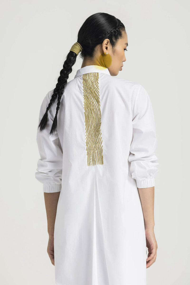 WAVE EMB. SHIRT - WHITE poplin by THREE in white color for women in Singapore