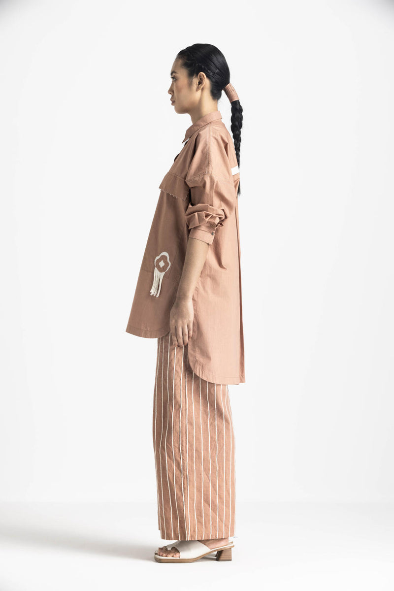 FRINGE POCKET SHIRT - CHAMPAGNE poplin by THREE for women in Singapore