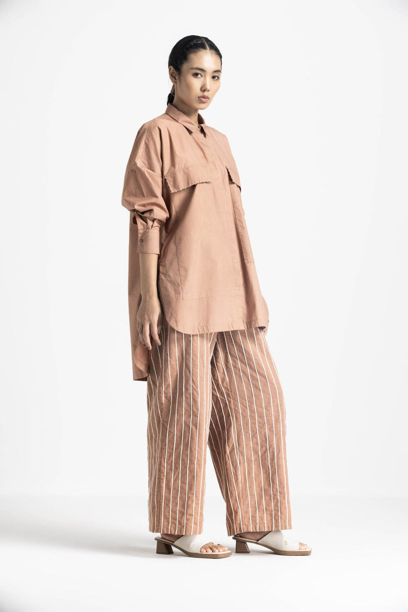 FRINGE POCKET SHIRT - CHAMPAGNE poplin by THREE for women in Singapore
