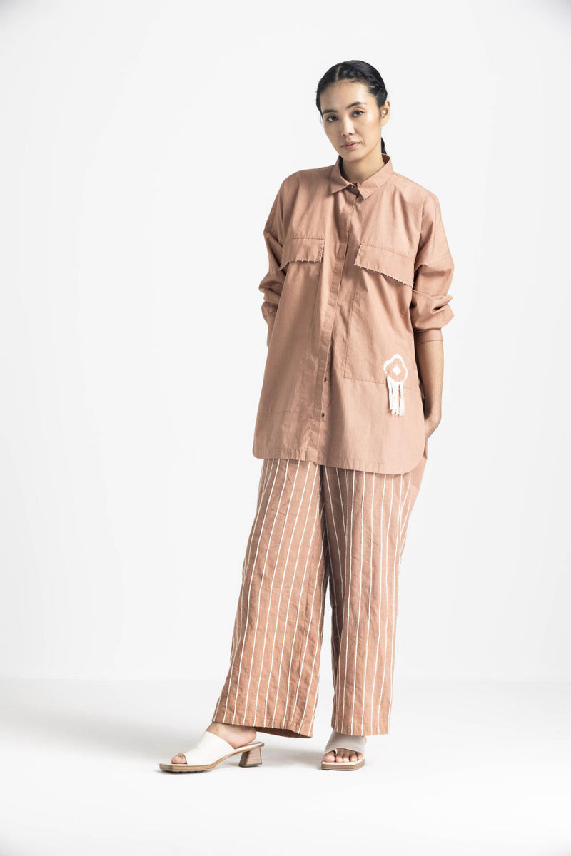 FRINGE POCKET SHIRT - CHAMPAGNE poplin by THREE for women in Singapore