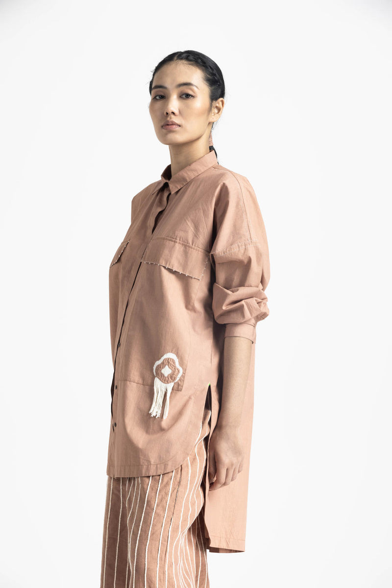 FRINGE POCKET SHIRT - CHAMPAGNE poplin by THREE for women in Singapore