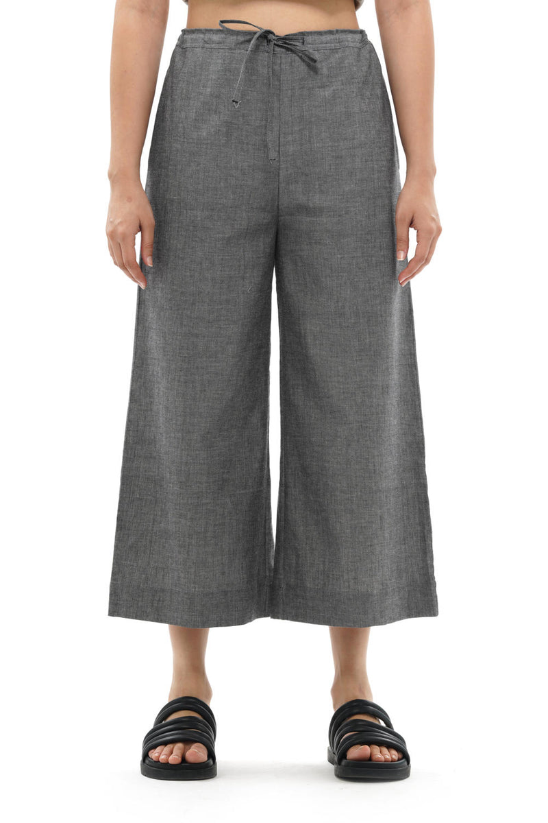 KUMO PALAZZO 100% cotton by Translate - Handwoven Ikat in grey color for women in Singapore