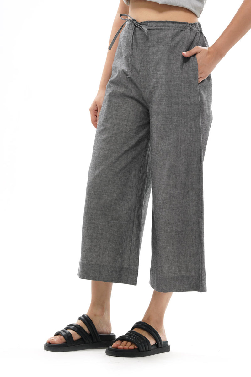 KUMO PALAZZO 100% cotton by Translate - Handwoven Ikat in grey color for women in Singapore