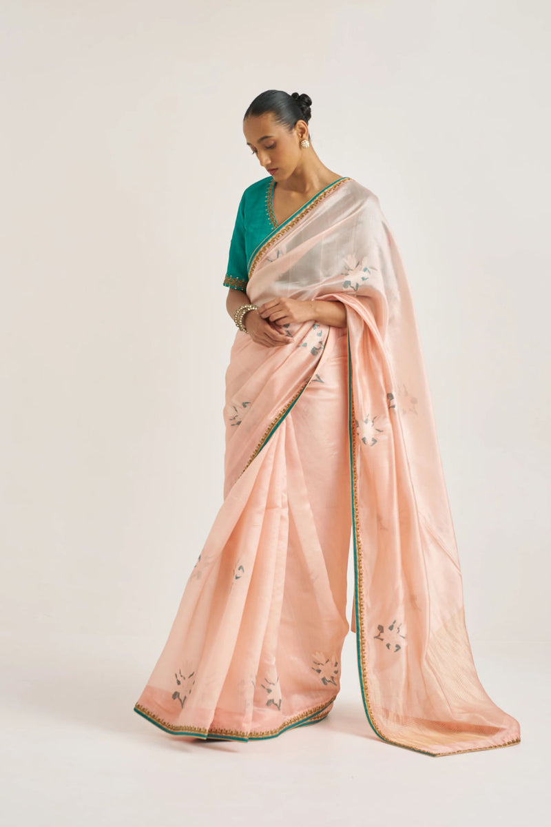 Shagufta Sari handwoven mulberry silk by Suparna Som in red for women in Singapore