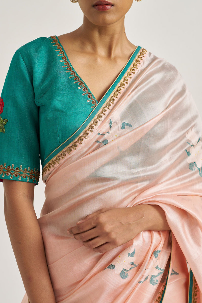 Shagufta Sari handwoven mulberry silk by Suparna Som in red for women in Singapore