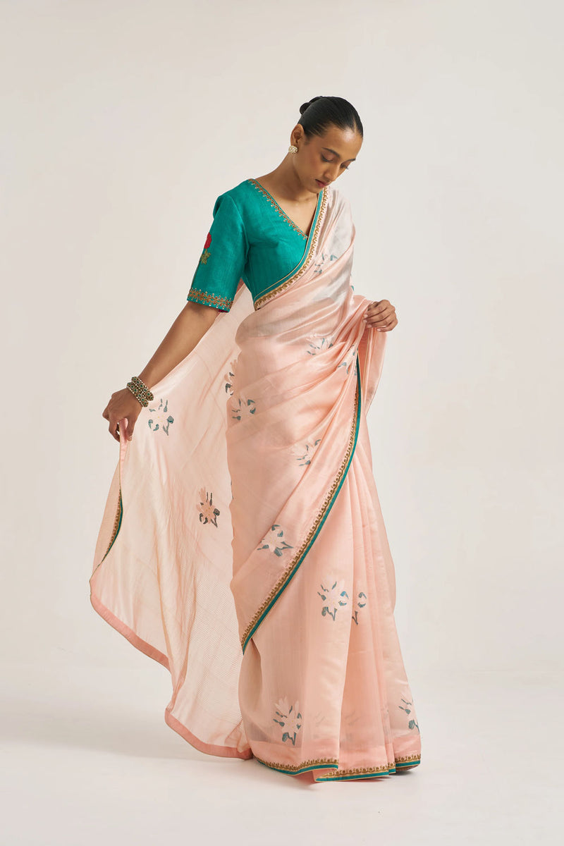 Shagufta Sari handwoven mulberry silk by Suparna Som in red for women in Singapore