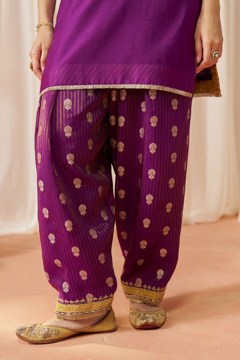 Adeela Deep Purple Kurta with Salwar and Dupatta silk chanderi kurta/kurta set by SHEETAL BATRA in purple for women in Singapore