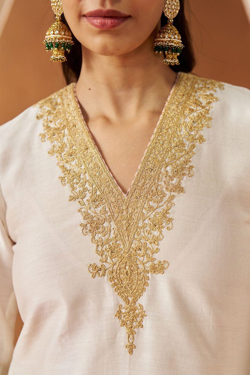Liana Daisy Ivory Chauga with Salwar and Dupatta silk chanderi kurta/kurta set by SHEETAL BATRA in ivory for women in Singapore