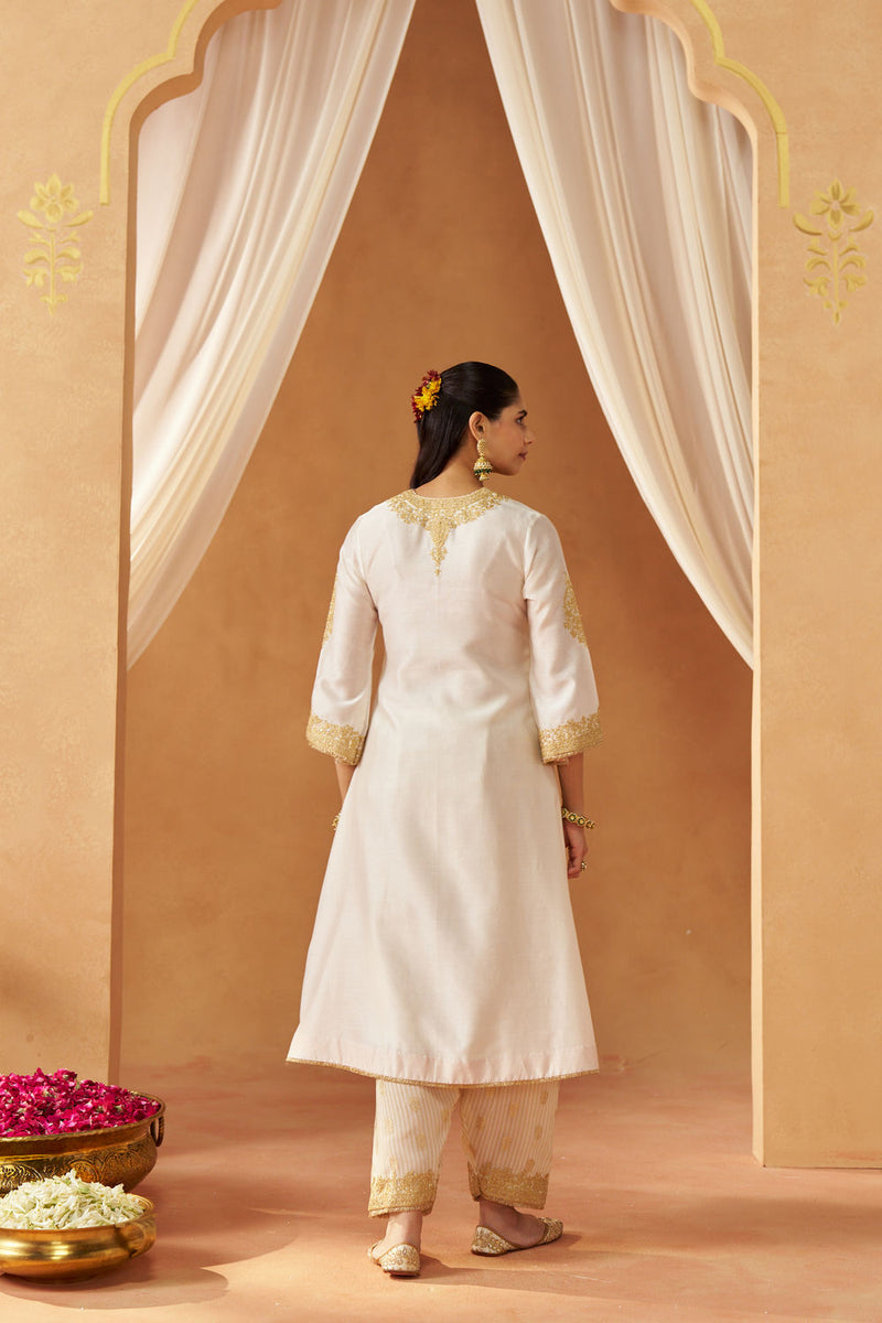 Liana Daisy Ivory Chauga with Salwar and Dupatta silk chanderi kurta/kurta set by SHEETAL BATRA in ivory for women in Singapore