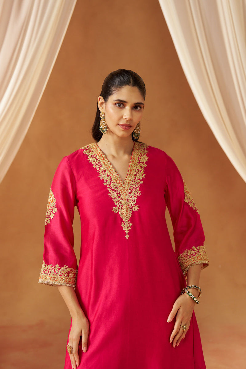 Liana Hotpink with Dupatta Chauga and Dupatta silk chanderi kurta/kurta set by SHEETAL BATRA in pink for women in Singapore