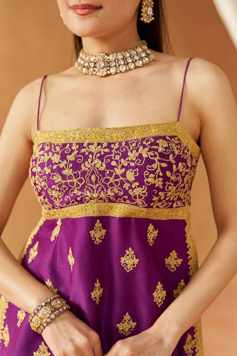 Najma Deep Purple Kurta with Garara and Dupatta silk chanderi kurta/kurta set by SHEETAL BATRA in purple for women in Singapore