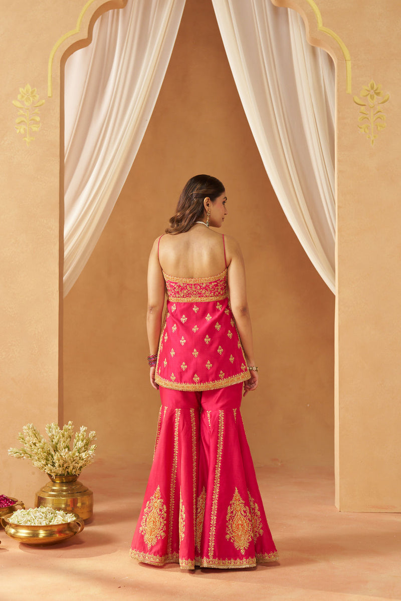 Najma Hotpink Kurta with Garara and Dupatta silk chanderi kurta/kurta set by SHEETAL BATRA in pink for women in Singapore