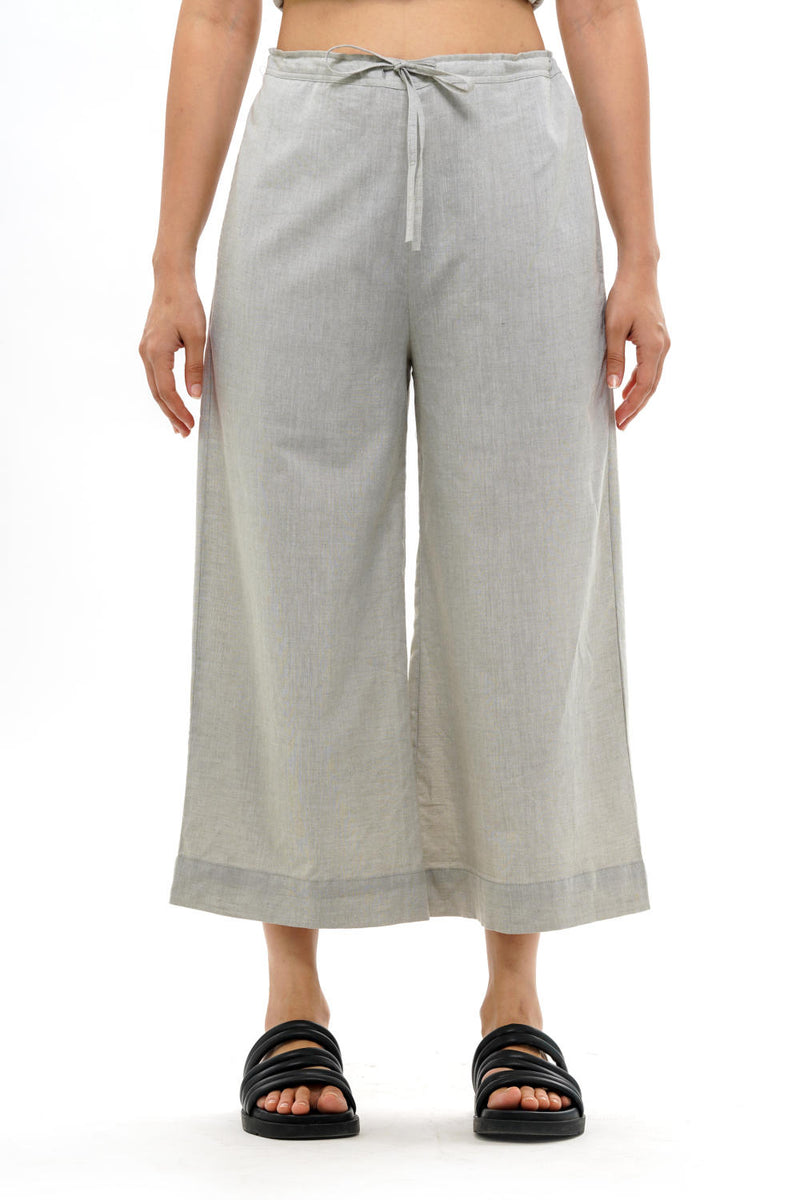 SHIRO PALAZZO 100% cotton by Translate - Handwoven Ikat in grey color for women in Singapore
