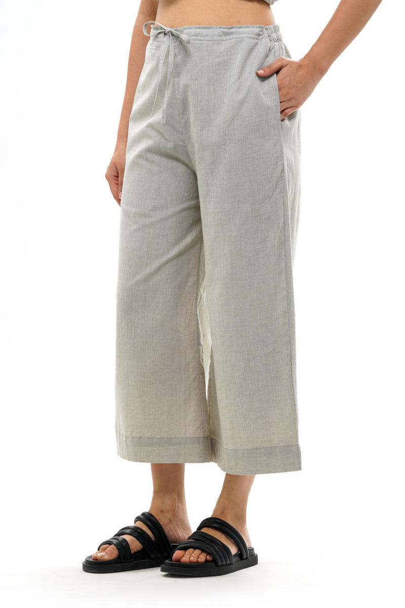 SHIRO PALAZZO 100% cotton by Translate - Handwoven Ikat in grey color for women in Singapore