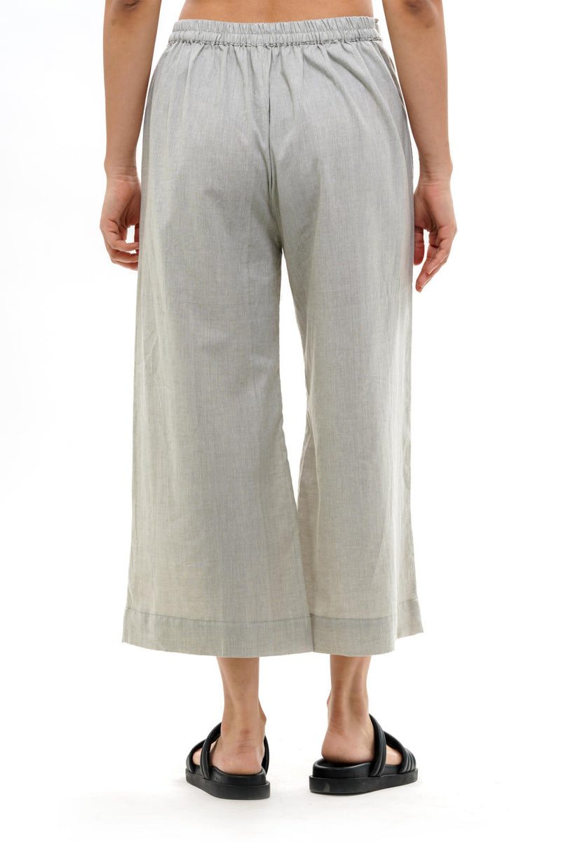 SHIRO PALAZZO 100% cotton by Translate - Handwoven Ikat in grey color for women in Singapore