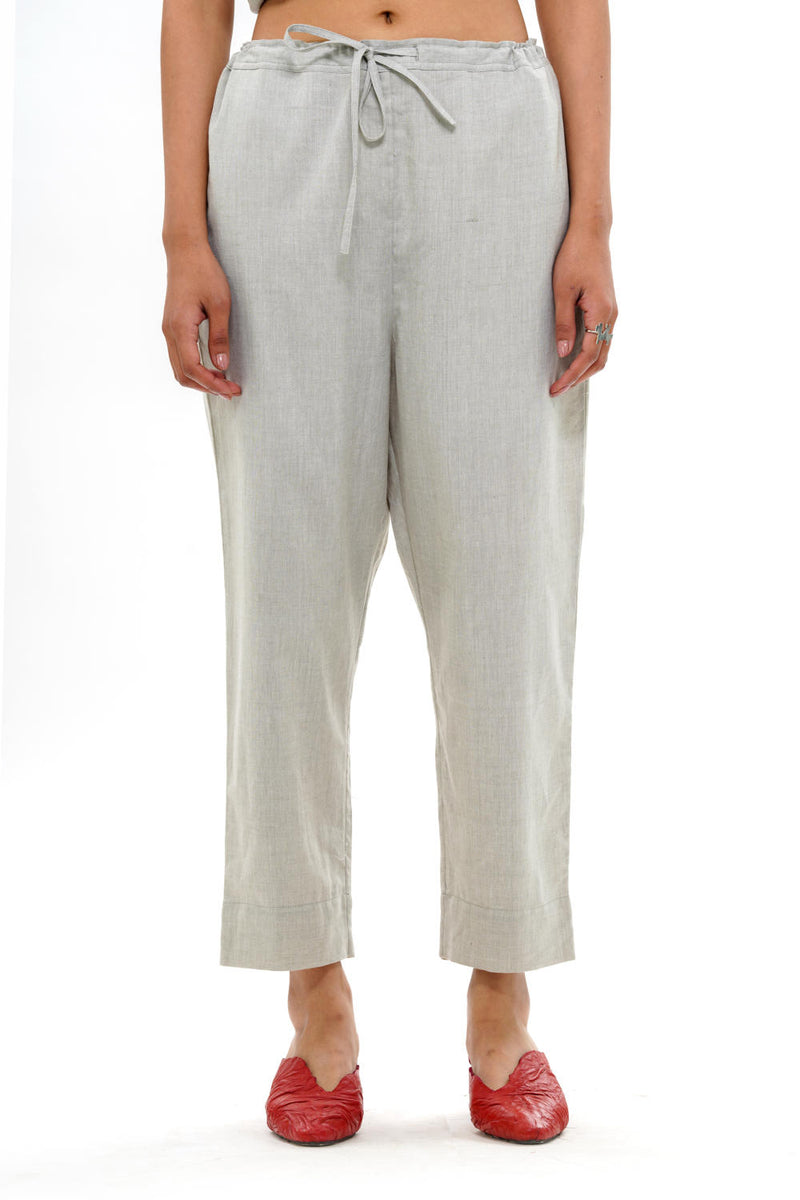 SHIRO STRAIGHT PANT 100% cotton by Translate - Handwoven Ikat in grey color for women in Singapore