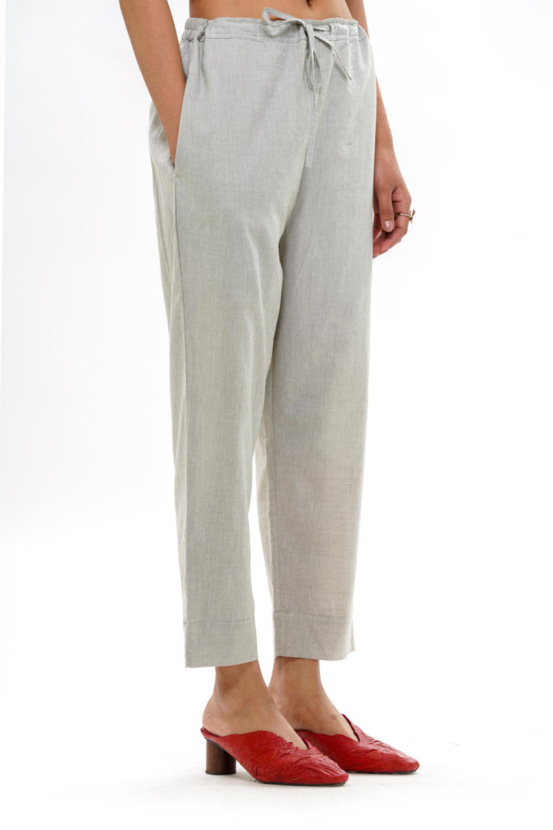 SHIRO STRAIGHT PANT 100% cotton by Translate - Handwoven Ikat in grey color for women in Singapore
