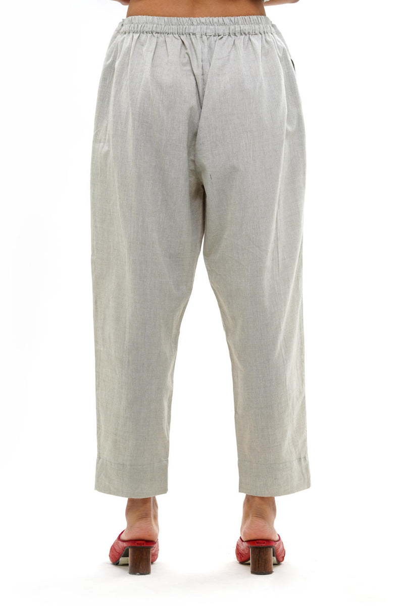 SHIRO STRAIGHT PANT 100% cotton by Translate - Handwoven Ikat in grey color for women in Singapore