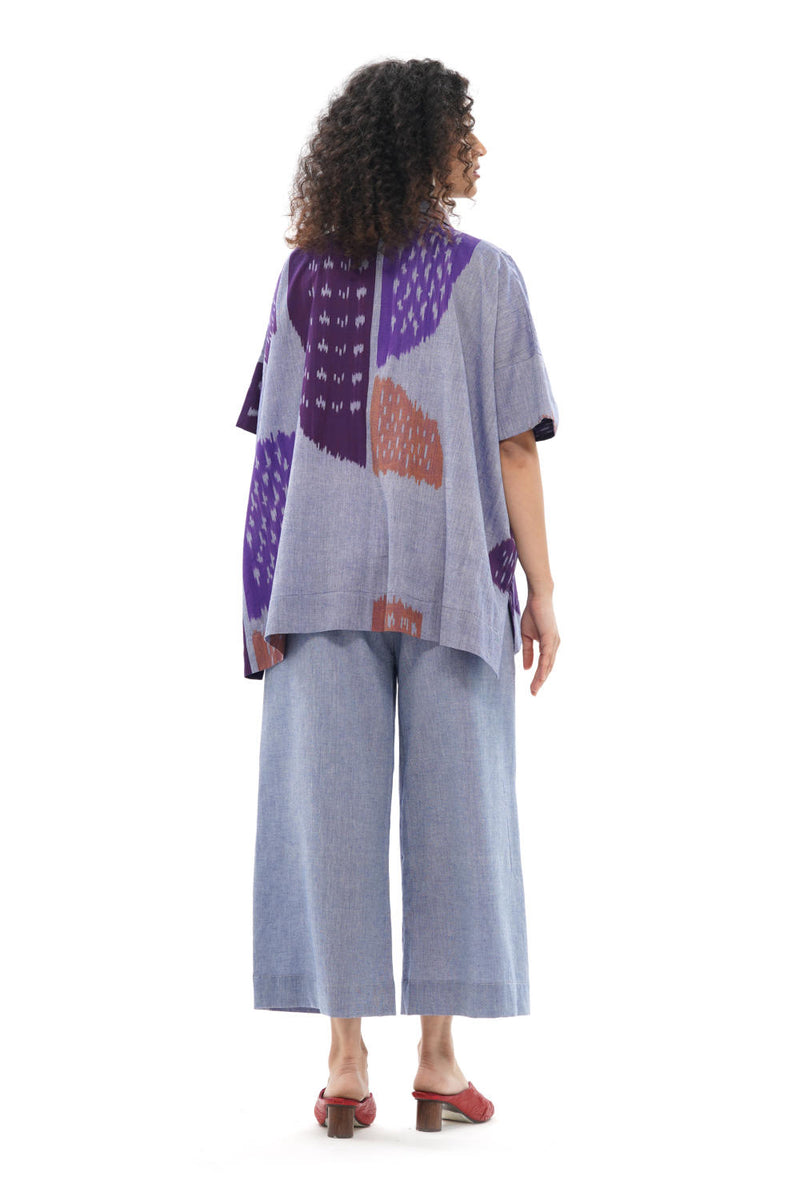 SHOBU BOXY SHIRT 100% cotton by Translate - Handwoven Ikat in purple color for women in Singapore