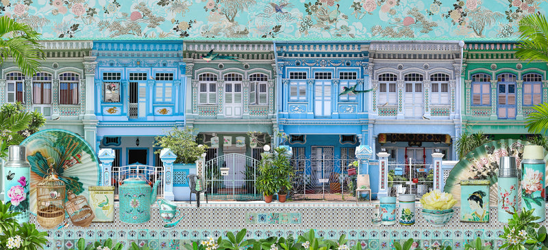Singapore Shophouses In Heritage Blues & Greens