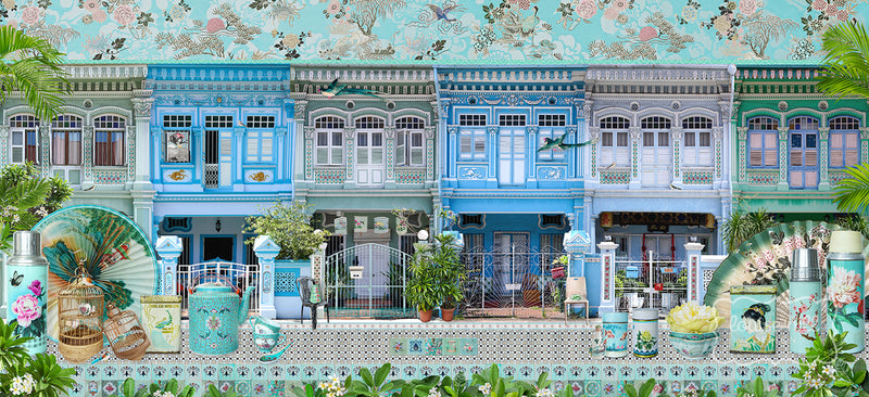 Singapore Shophouses In Heritage Blues & Greens