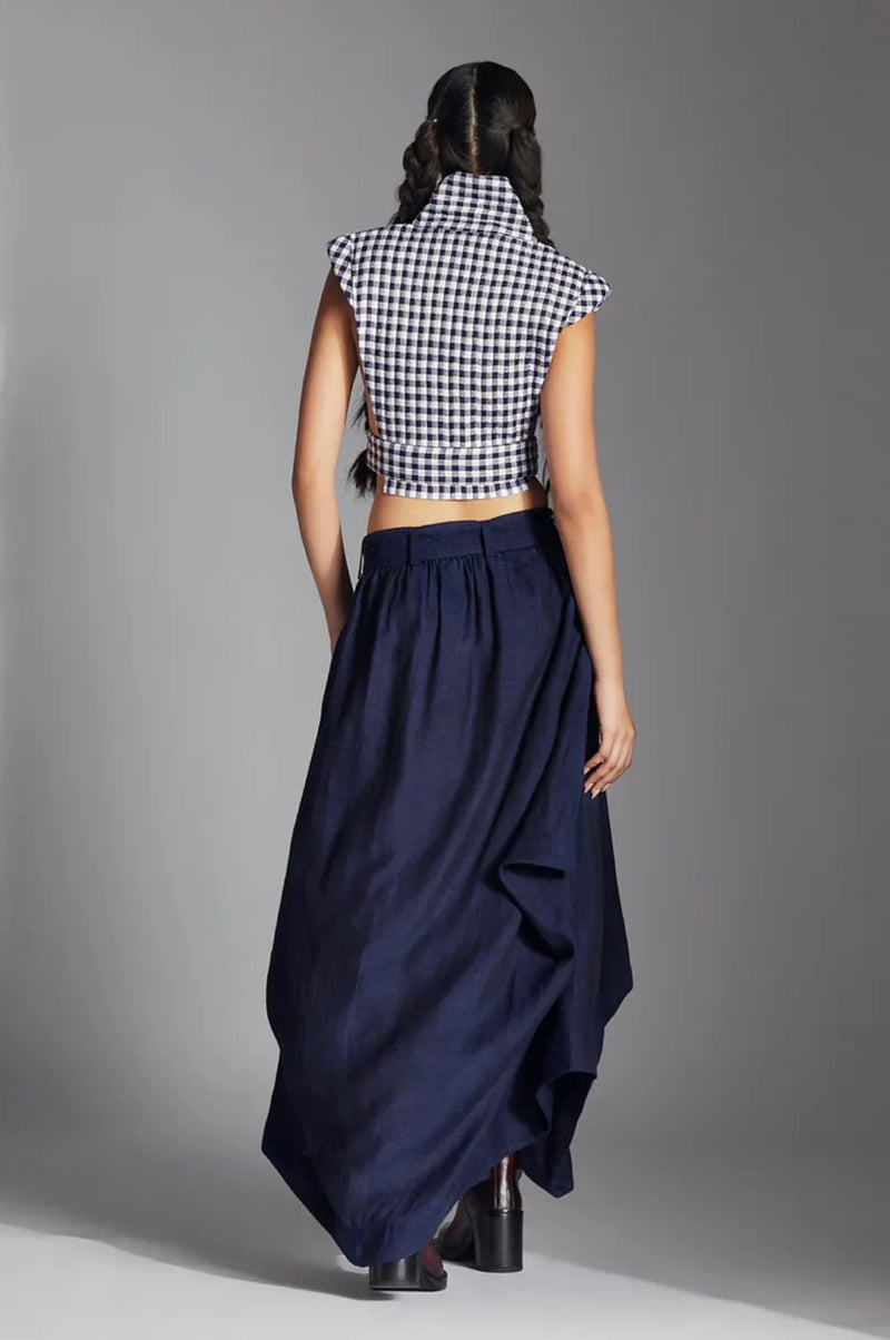 Aspen Skirt-Blue linen by Chola in blue color for women in Singapore